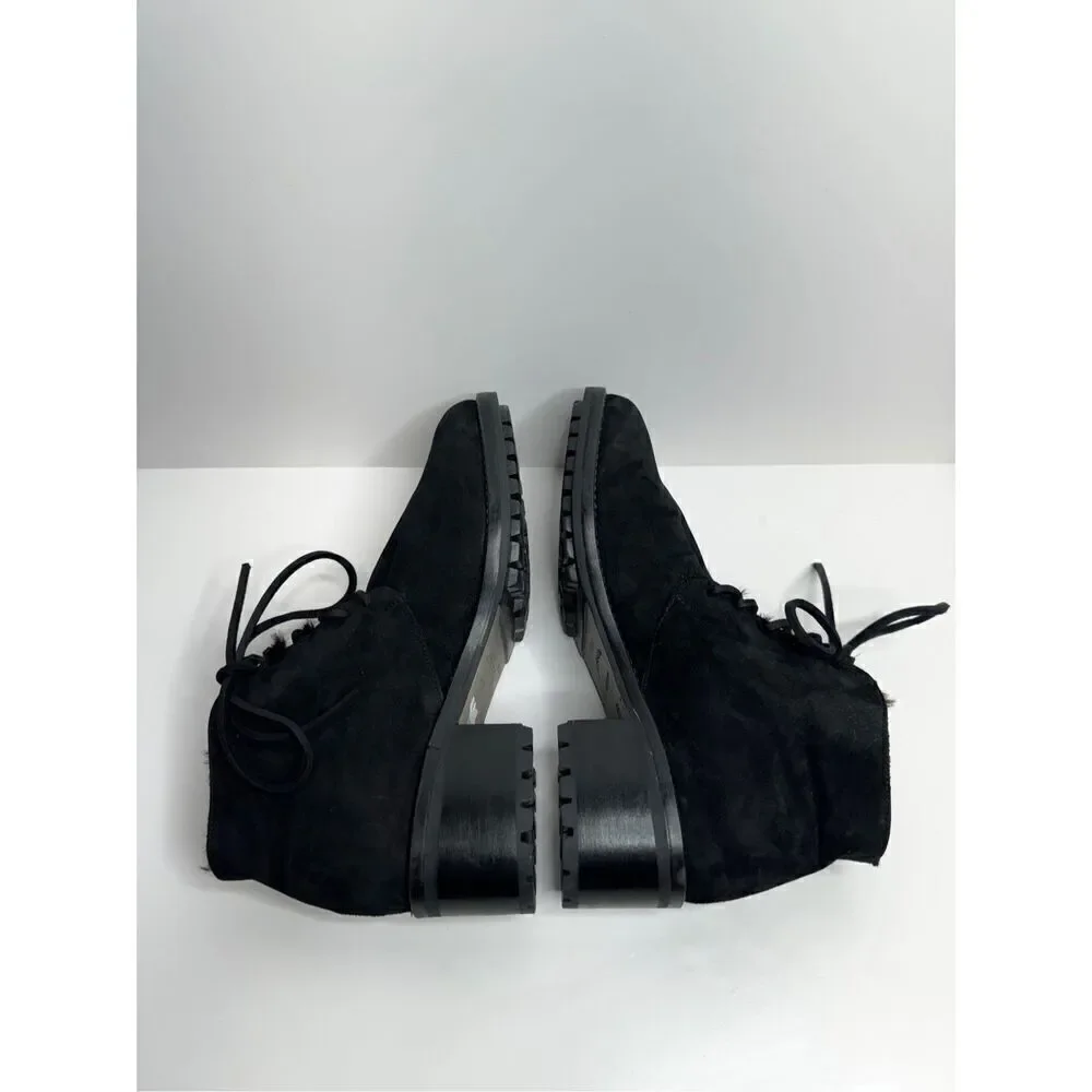 Lavorazione Ankle Booties Womens US 7 Black Leather Shearling Lace Up Block Heel